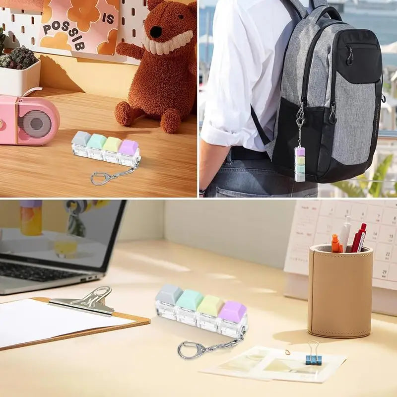 Portable Keyboard Switch Tester, 4 Switches with Carabiner, Stress Relief Fidget Toy for Adults, Fun Typing Experience for Kids